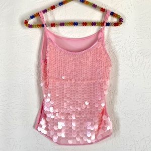 Beautiful camisole top is decorated with large shiny standout pink sequins!